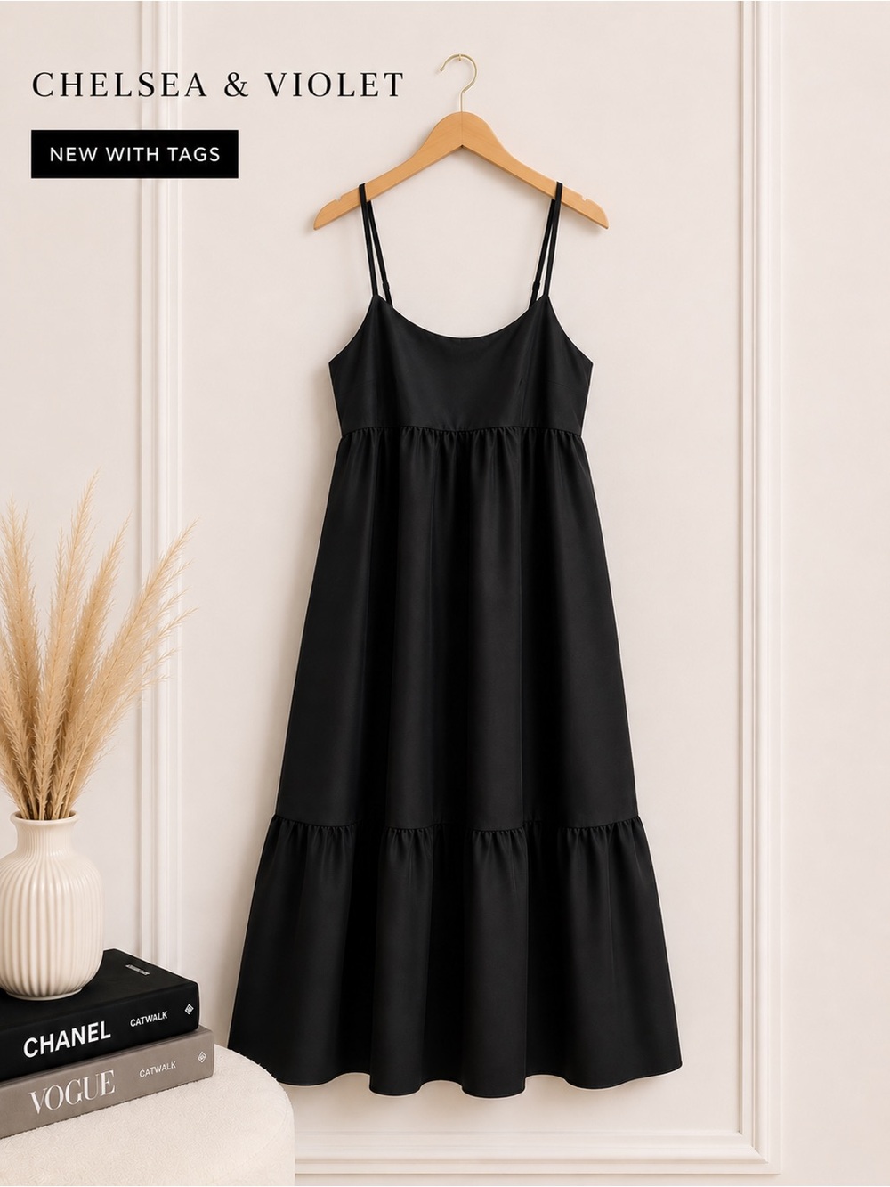 NWT • Chelsea & Violet black spaghetti strap dress • Size 8